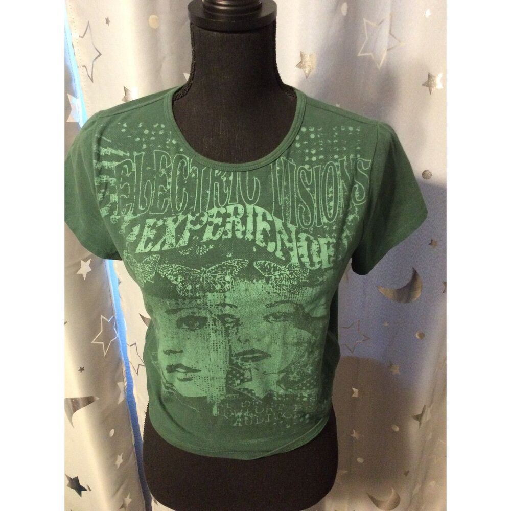 Vintage Hollister California Crop Tee Shirt Graphic Green Size Large L